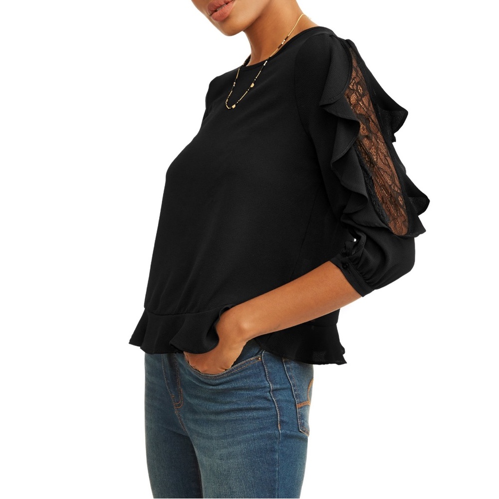 LNV Black Ruffle Lace Blouse